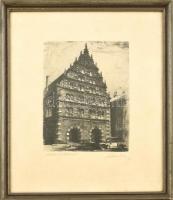 Olvashatatlan jelzéssel: Bremen - Die Stadtwaage. Rézkarc, papír. Kissé kopott, üvegezett fa keretbe...