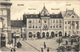 Újvidék, Novi Sad; Mayer Imre Szálló és sörcsarnok, Fő tér, piac, könyv és papírkereskedés üzlete / hotel, main square, shops, market, beer hall, book and paper shop (EK)