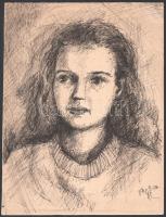 Olvashatatlan jelzéssel: Női portré. Toll, papír. Lap tetején apró szakadásokkal. 29,5×22,5 cm