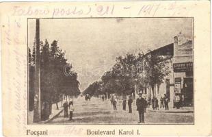 1917 Focsani, Foksány; Boulevard Karol I. / street, shop of Stefan Bar. (EK)