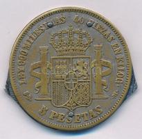 Spanyolország 1871-es 5 Pesetát mintázó érme formájú kés és reszelő, ezüstözött Br T:2 kopott ezüstö...