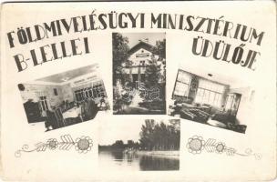 1949 Balatonlelle, Földművelésügyi Minisztérium dolgozóinak üdülője, "Jómunkád jutalma a kedvezményes üdültetés!" felirat, belsők (EK)