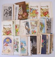 Egy doboz főleg RÉGI motívum képeslap vegyes minőségben (kb. 1200 db): sok üdvözlő / A box of mostly pre-1945 motive postcards in mixed quality (cca. 1200): many greetings