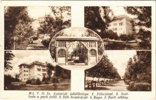 1933 Szántód, Balatonszántód; MÁVOSZ üdülőtelep, főbejárat, szálloda a park felől, déli homlokzat, kapu, parti sétány (EK)