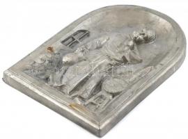 Szerzetes hordóval, fém fali kép, jó állapotban, 27×19 cm