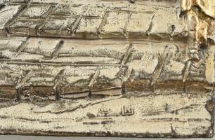 Óváros, feltehetően Zadok Art Izraeli művész munkája, ezüstözött műanyag, jelzett, keretezett, szép ...