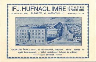 1933 Ifj. Hufnagel Imre asztalosáru és pakett gyára reklámlap. Budapest, Kartács u. 27. / Hungarian carpentry factory advertisement