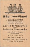1921 Farkas Géza posztókereskedés reklámlapja. Budapest, Dohány utca 2. / Hungarian cloth shop advertisement + készpénzzel bérmentesítve