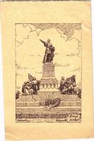 1935 Arad, Kossuth szobor. Kiadja a Délvidéki Egyetemi és Főiskolai Hallgatók Egyesülete / Kossuth's statue, monument, Hungarian irredenta propaganda on the backside, Trianon, art postcard s: Lamoss (EB)