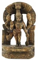Visnu hindu isten szobra, faragott fa, kopott, 30x19 cm