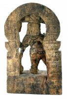 Visnu hindu isten szobra, faragott fa, kopott, 30x19 cm