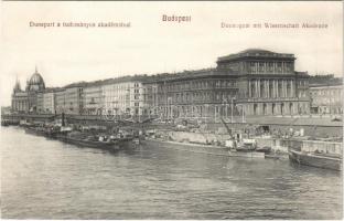 Budapest V. Dunapart a Tudományos Akadémiával, rakpart, hajók, Országház