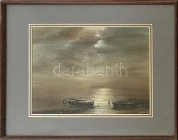 Nemes Tibor (1955-): Balatoni fények. Akvarell, papír, jelzett. Üvegezett fa keretben, 31,5×44 cm