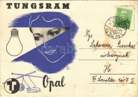 1939 Tungsram Opal izzó reklámlapja / Hungarian light bulb advertisement postcard s: Csemiczky Tihamér (fa)