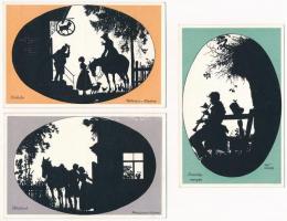 3 db RÉGI sziluettes művész motívum képeslap / 3 pre-1945 silhouette art motive postcards (Rolf Winkler)