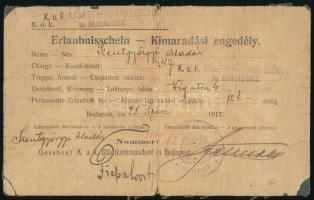1917 Bp., K.u.k. Kraftfahrersatzdepo kimaradási engedély