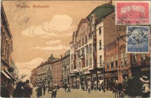 1925 Miskolc, Bankpalota, Langer, Boros Benő és Róna Ármin üzlete. TCV card (ázott / wet damage)