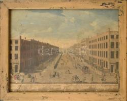 cca 1750-1800 Perspective view of Sackville Street and Gardiner's Mall in Dublin, 1749. Rézmetszet, papír. Jelzés nélkül. Sérült. Üvegezett fa keretben. 28x38 cm