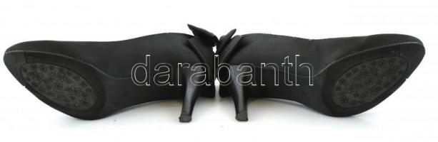 Feline fekete női magassarkú cipő, szövet és műbőr, m: 36, újszerű állapotban, eredeti dobozában