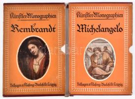 Künstlermonographien 3+4.: Rembrandt von Knackfuß, Michelangelo von Knackfuß. Leipzig, 1924, 1926, Verlag von Velhagen&Klasing. Kiadói egészvászon kötés, jó állapotban.