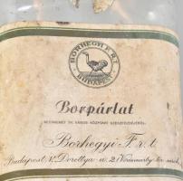 Régi Borhegyi F. borpárlat üveg, kissé sérült címkével, m: 20 cm