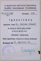 1988. "Kiváló Szolgálatért Érdemérem" aranyozott, zománcozott kitüntetés, mellszalagon, mi...