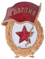 Szovjetunió ~1960-1970. Szovjet Gárda jelvény aranyozott, zománcozott fém jelvény csavaros hátlappal (48x36mm) T:2- Soviet Union ~1960-1970. Badge of the Soviet Guards gilt, enamelled metal badge with screw back (48x36mm) C:AU