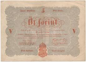 1848. 5Ft Kossuth bankó vörösesbarna 514593 T:III  Adamo G109