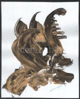 Olvashatatlan jelzéssel, 2 db mű: Arany-fekete kompozíció. Olaj, karton. Kissé hullámos. 26,5x21,5 c...