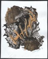 Olvashatatlan jelzéssel, 2 db mű: Arany-fekete kompozíció. Olaj, karton. Kissé hullámos. 26,5x21,5 c...