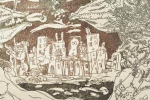 Papp Károly (1970-): "Aeneas és Dido" (Egy Baka I. vershez), 2004. Rézkarc, papír. Művészp...