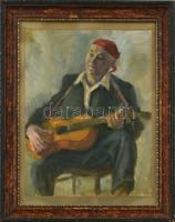 Dallos Ernő (1896-1986): Gitárjátékos. Olaj, karton. Jelzett. Üvegezett fa keretben. 35×26,5 cm