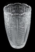 Nagyméretű ólomkristály váza, metszett, kis csorbákkal, kopással, m: 25 cm