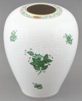 Herendi zöld Apponyi mintás váza. Kézzel festett, jelzett, kis kopással, m: 18 cm