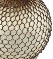 Szódásüveg 19. sz. vége, színtelen üveg, ón szerelékkel (hiányos), drótháló rozsdás. m: 40 cm