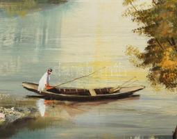 Lukács János (1952- ): Táj. Olaj, farost, jelzett, fa keretben, hátoldalán Műkincs Kft. címkéjén fel...