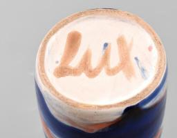 Kék-narancssárga mázas kerámia váza, jelzett, kis kopásnyomokkal, m: 22,5 cm