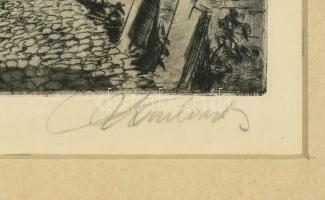 Paulovits Pál (1892-1975): Tabáni részlet. Rézkarc, papír, jelzett, üvegezett keretben, 25×17,5 cm