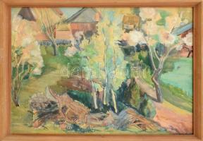 Gorócsi Katalin(?-): Zöldellő táj. Akvarell, papír. Jelzett. Üvegezett, kissé sérült fa keretben, 30x43 cm.