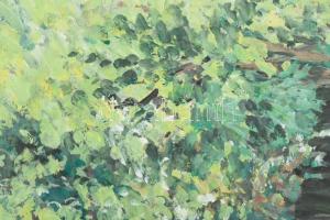 Jelzés nélkül: Erdő. olaj, papír, 19,5x28,5 cm hullámos, keret nélkül, kopott paszpartuban