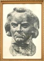 Dekoratív, üvegezett fa képkeret Beethoven szoborról készült nyomattal. Belső méret: 39,5x29,5 cm.