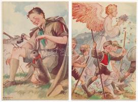 2 db RÉGI Márton L.-féle Cserkészlevelezőlapok Kiadóhivatal képeslap Márton L. szignóval / 2 pre-1945 Hungarian scout art postcards