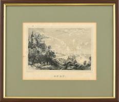 1851 J. Wopalensky, C.W. Medau & Cie: Ofen / Buda. Litográfia, papír. Gyűrött, foltos. Üvegezett keretben paszpartuval. 12x18 cm