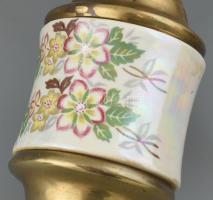 Fém falikar porcelángyűrű díszítéssel, fehér üvegbúrával m: 36 cm