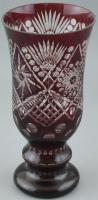 Bordó kristály váza, gazdag csiszolással. Hibátlan. 27,5 cm