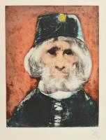 Szász Endre (1926-2003): Férfi portré. Színes rézkarc, papír, jelzett. 38×29 cm.