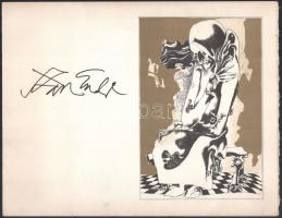 Szász Endre (1926-2003) festőművész és felesége, Lula kézzel írt sora és aláírása, 1972-ben az International House, New Orleans-ban rendezett egyéni kiállításának meghívóján, 4 sztl. oldal, borítón Szász Endre grafikájának ofszet reprodukciójával, 21,5×27,5 cm.