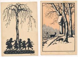 7 db RÉGI sziluettes művész motívum képeslap / 7 pre-1945 silhouette art motive postcards (Josefine Allmayer)