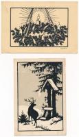 7 db RÉGI sziluettes művész motívum képeslap / 7 pre-1945 silhouette art motive postcards (Josefine ...