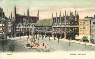 1906 Lübeck, Rathhaus, Marktplatz / town hall, square (EK)